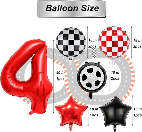 7pcs سباق البالونات للسيارات - 40 بوصة أحمر رقم 1 بالونات - البالونات الإطارات مايلار لزخارف حفلة عيد الميلاد الأولى - زينة حفلة عيد ميلاد سيارة العرق in Kuwait