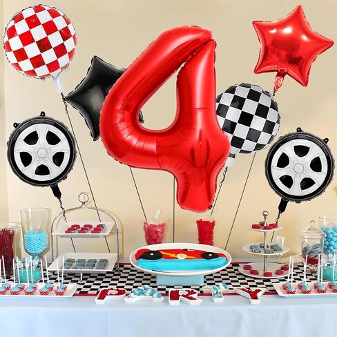 7pcs سباق البالونات للسيارات - 40 بوصة أحمر رقم 1 بالونات - البالونات الإطارات مايلار لزخارف حفلة عيد الميلاد الأولى - زينة حفلة عيد ميلاد سيارة العرق in Kuwait