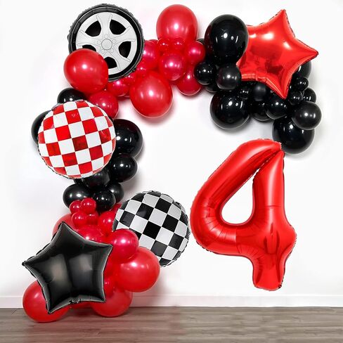 7pcs سباق البالونات للسيارات - 40 بوصة أحمر رقم 1 بالونات - البالونات الإطارات مايلار لزخارف حفلة عيد الميلاد الأولى - زينة حفلة عيد ميلاد سيارة العرق in Kuwait