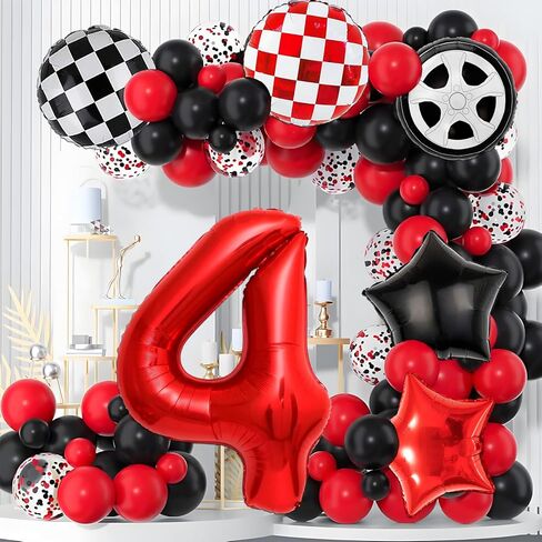 7pcs سباق البالونات للسيارات - 40 بوصة أحمر رقم 1 بالونات - البالونات الإطارات مايلار لزخارف حفلة عيد الميلاد الأولى - زينة حفلة عيد ميلاد سيارة العرق in Kuwait