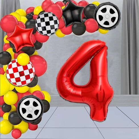 7pcs سباق البالونات للسيارات - 40 بوصة أحمر رقم 1 بالونات - البالونات الإطارات مايلار لزخارف حفلة عيد الميلاد الأولى - زينة حفلة عيد ميلاد سيارة العرق in Kuwait