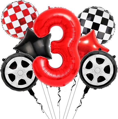 7PCS Race Car Balloons - 40 Inch Red Number 1 Balloons - Tire Mylar Balloons for 1st Birthday Party Decorations - Race Car Birthday Party Decorations in Kuwait