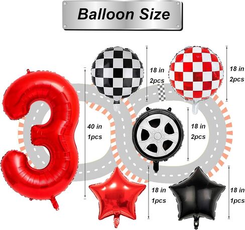 7PCS Race Car Balloons - 40 Inch Red Number 1 Balloons - Tire Mylar Balloons for 1st Birthday Party Decorations - Race Car Birthday Party Decorations in Kuwait