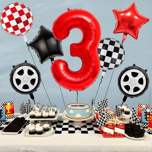 7PCS Race Car Balloons - 40 Inch Red Number 1 Balloons - Tire Mylar Balloons for 1st Birthday Party Decorations - Race Car Birthday Party Decorations in Kuwait