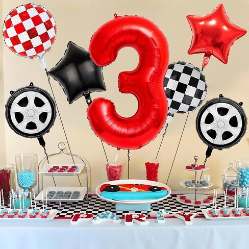 7PCS Race Car Balloons - 40 Inch Red Number 1 Balloons - Tire Mylar Balloons for 1st Birthday Party Decorations - Race Car Birthday Party Decorations in Kuwait