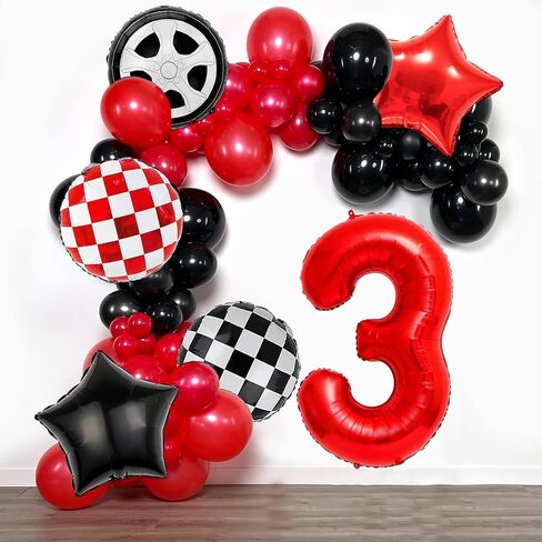 7PCS Race Car Balloons - 40 Inch Red Number 1 Balloons - Tire Mylar Balloons for 1st Birthday Party Decorations - Race Car Birthday Party Decorations in Kuwait