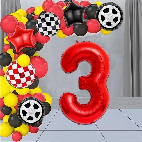 7PCS Race Car Balloons - 40 Inch Red Number 1 Balloons - Tire Mylar Balloons for 1st Birthday Party Decorations - Race Car Birthday Party Decorations in Kuwait