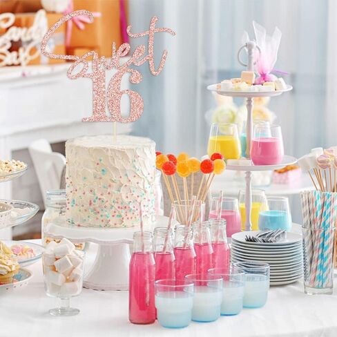 Sweet 16 Cake Toppers - Glitter Sweet 16 Birthday Cake Topper ، 16th Cake Cake Topper ، Topper 16th Birthday Topper (Black) in Saudi Arabia