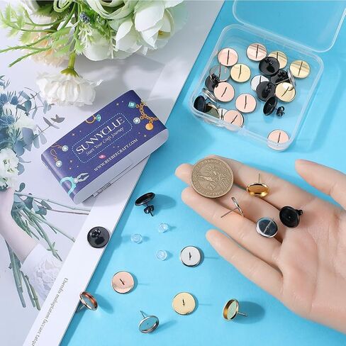 SUNNYCLUE 1 Box 40Pcs 4 Colors 12mm Earring Blank Studs Resin Stud Earrings Bezel Tray Cabochon Setting with 50Pcs Silicone Ear Nuts Stainless Steel Earring Posts for Jewelry Making Earrings Supplies in Saudi Arabia
