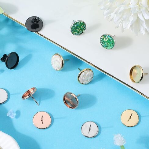 SUNNYCLUE 1 Box 40Pcs 4 Colors 12mm Earring Blank Studs Resin Stud Earrings Bezel Tray Cabochon Setting with 50Pcs Silicone Ear Nuts Stainless Steel Earring Posts for Jewelry Making Earrings Supplies in Saudi Arabia