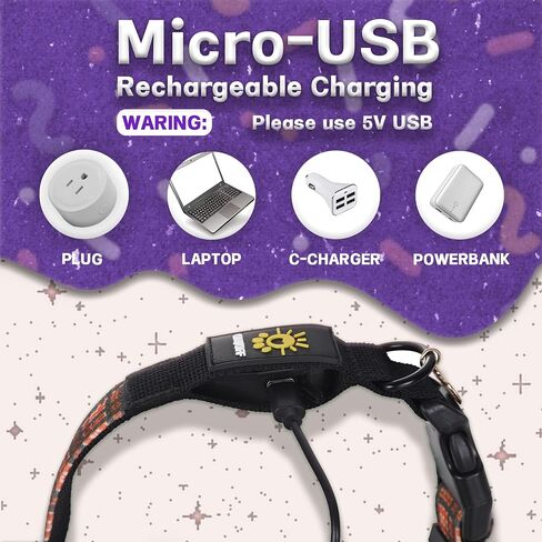 DOGWONG LED Dog Collar - Fall Orange Plaid Heavy Duty Light up Dog Collars - Rechargeable Waterproof - Lighted Dog Collars for Night Walking, Hiking, Camping(Orange Plaid,L) in Saudi Arabia