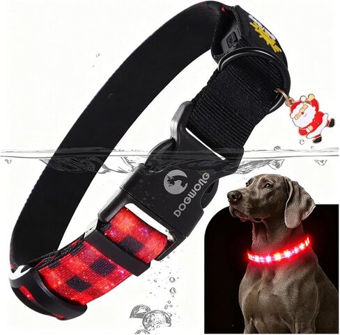 DOGWONG LED Dog Collar - Fall Orange Plaid Heavy Duty Light up Dog Collars - Rechargeable Waterproof - Lighted Dog Collars for Night Walking, Hiking, Camping(Orange Plaid,L) in Saudi Arabia