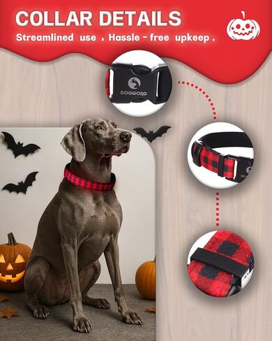 DOGWONG LED Dog Collar - Fall Orange Plaid Heavy Duty Light up Dog Collars - Rechargeable Waterproof - Lighted Dog Collars for Night Walking, Hiking, Camping(Orange Plaid,L) in Saudi Arabia