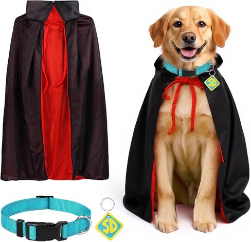 Dog Halloween Costumes, Nylon Adjustable Reflective Collar with SD Tags with Vampire Cloak Cape for Large Medium Big Extra Large XL Pet Puppy Dog, Funny Outfits for Dogs Holiday Dress Supplies in Saudi Arabia