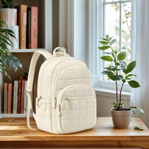 Puffer Quilted Backpack for Women College Backpack Puffy Work Backpacks Fit 15.6 Inch Laptop Light Casual Daypack in Saudi Arabia