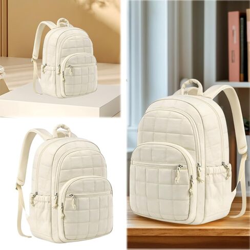 Puffer Quilted Backpack for Women College Backpack Puffy Work Backpacks Fit 15.6 Inch Laptop Light Casual Daypack in Saudi Arabia