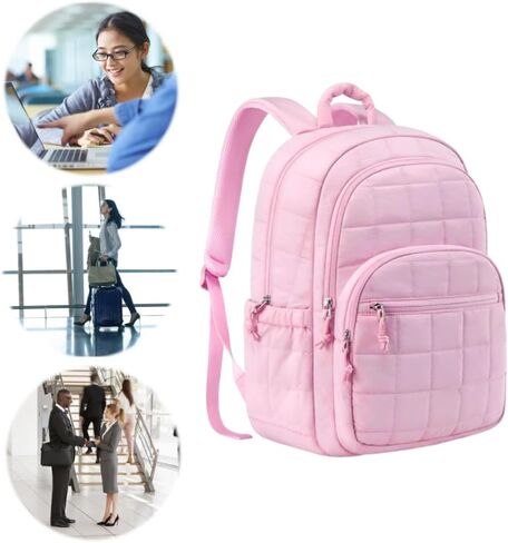 Puffer Quilted Backpack for Women College Backpack Puffy Work Backpacks Fit 15.6 Inch Laptop Light Casual Daypack in Saudi Arabia
