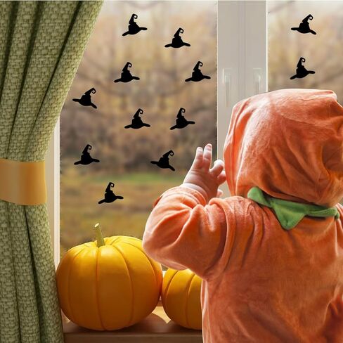 72 × Halloween Witch Hats جدار شارات الشحوم ذاتية اللصق فينيل ختم الملصقات هالوين حفلة لصالح اللوازم الملصقات DIY لفرة الشوكولاتة عيد ميلاد في المنزل ، وبطاقات Decor Decor (Black) in Kuwait