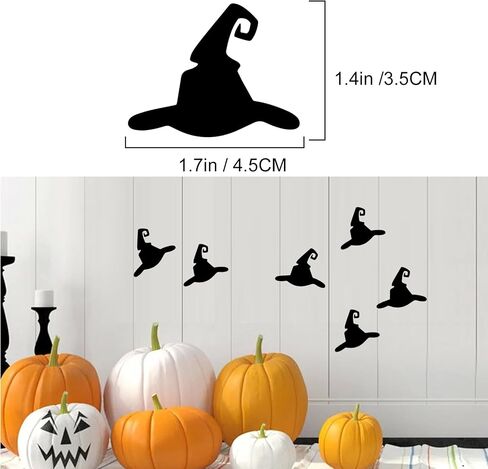 72 × Halloween Witch Hats جدار شارات الشحوم ذاتية اللصق فينيل ختم الملصقات هالوين حفلة لصالح اللوازم الملصقات DIY لفرة الشوكولاتة عيد ميلاد في المنزل ، وبطاقات Decor Decor (Black) in Kuwait
