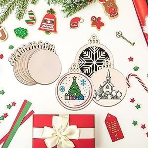 FCDecor 100pcs الحلي الخشبية غير المكتملة ، حرف عيد الميلاد DIY للأطفال ، شرائح خشبية لوازم الحرف للبالغين ، زخرفة العطلات in Kuwait