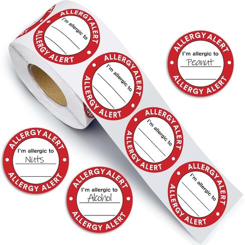 600 PCS Red Allergy Sticker Proselgen Lable 2 بوصة ملصقات دائرة تحذير من الحساسية اللاصقة لخزات البقالة تغليف الغذاء in Saudi Arabia