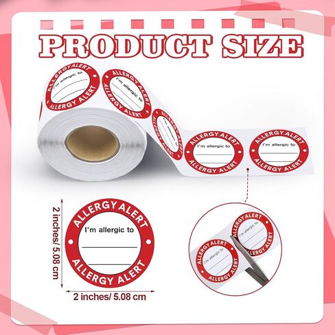 600 PCS Red Allergy Sticker Proselgen Lable 2 بوصة ملصقات دائرة تحذير من الحساسية اللاصقة لخزات البقالة تغليف الغذاء in Saudi Arabia