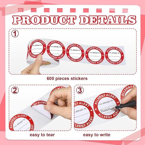 600 PCS Red Allergy Sticker Proselgen Lable 2 بوصة ملصقات دائرة تحذير من الحساسية اللاصقة لخزات البقالة تغليف الغذاء in Saudi Arabia