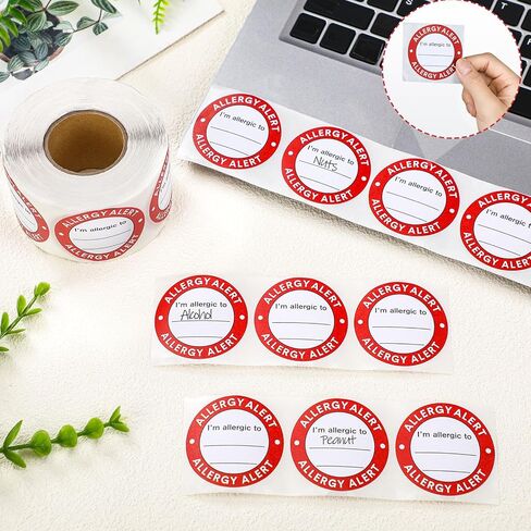 600 PCS Red Allergy Sticker Proselgen Lable 2 بوصة ملصقات دائرة تحذير من الحساسية اللاصقة لخزات البقالة تغليف الغذاء in Saudi Arabia