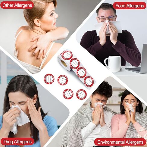600 PCS Red Allergy Sticker Proselgen Lable 2 بوصة ملصقات دائرة تحذير من الحساسية اللاصقة لخزات البقالة تغليف الغذاء in Saudi Arabia