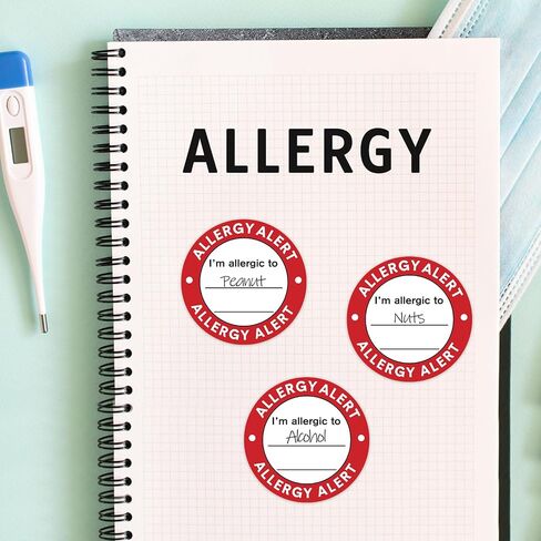600 PCS Red Allergy Sticker Proselgen Lable 2 بوصة ملصقات دائرة تحذير من الحساسية اللاصقة لخزات البقالة تغليف الغذاء in Saudi Arabia