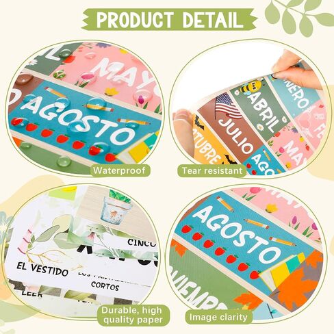 Amsoingspark 24 PCS ملصقات إسبانية للفصول الدراسية 8 × 10 بوصة مغلفة الإسبانية ديكور ديكور ملصق تعليمي الابتدائية لدكمة الجدار المدرسي للدرس (قوس قزح) in Saudi Arabia