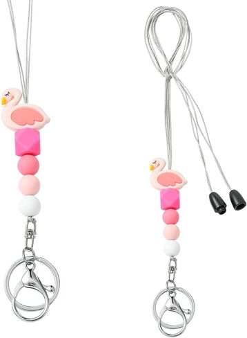 2 Pieces Silicone Bead Lanyard ID Lanyard and Keychain Silicone Lanyard for Teacher Doctor Nurse Employees Women in Kuwait