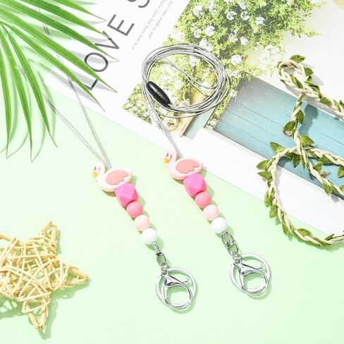 2 Pieces Silicone Bead Lanyard ID Lanyard and Keychain Silicone Lanyard for Teacher Doctor Nurse Employees Women in Kuwait