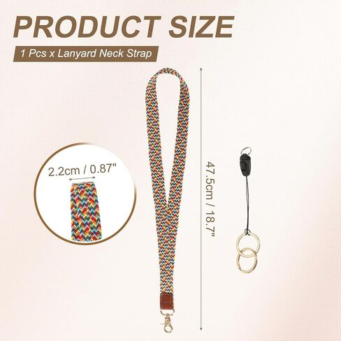 Lanyard Patikil مرنة للمفاتيح ، حبل العنق اللطيف للنساء للنساء معلمات طويلة سلسلة مفاتيح جديلة لمكتب عمل بطاقة هوية شارة الهاتف ، Candy Rainbow in Saudi Arabia