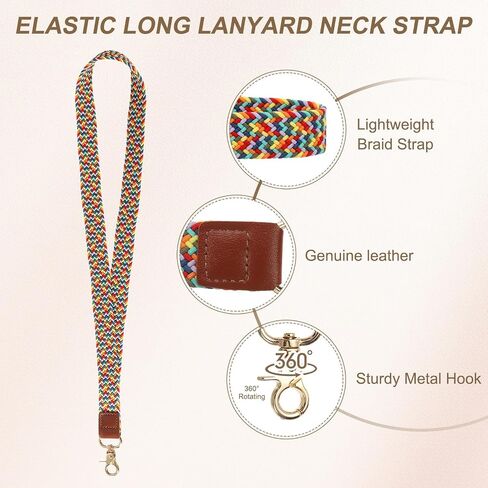 Lanyard Patikil مرنة للمفاتيح ، حبل العنق اللطيف للنساء للنساء معلمات طويلة سلسلة مفاتيح جديلة لمكتب عمل بطاقة هوية شارة الهاتف ، Candy Rainbow in Saudi Arabia