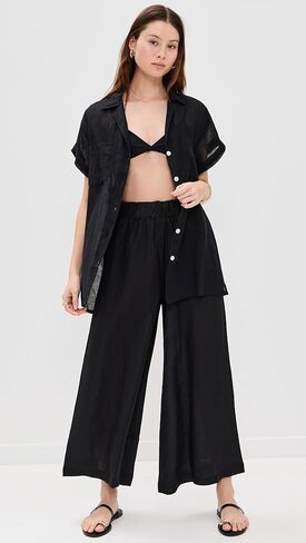 Vitamin A Women's Tallows Linen Wide Leg Pant Swimsuit Cover Up in Kuwait