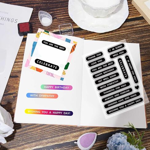 CRASPIRE CLEAR CLEAR STAMPS WORDS BRASE STAME شكرًا لك عيد ميلاد سعيد احتفالًا بالتمنياً لك خلفية سعيدة أختام سيليكون شفافة لصنع البطاقات مصممة DIY DIY in Saudi Arabia