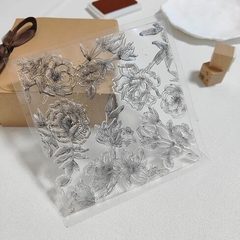 Clear Rubber Stamp, Hibiscus Flowers Transparent Silicone Stamp for Card Making Embossing Silicone Seal Stamp for DIY Scrapbook Journaling Album Craft, 5.51"*5.51" in Saudi Arabia