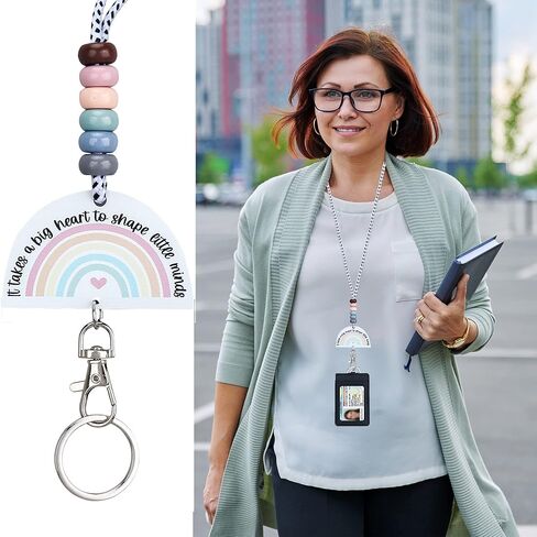 ABAMERICA Teacher Lanyards for Id Badges and Keys, Cute Beaded Lanyards for Women with Keychain and Leather Holder of 4 Card Slots, Comfortable, Detachable, Unique Designs from USA in Kuwait