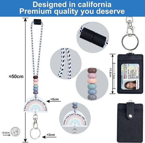 ABAMERICA Teacher Lanyards for Id Badges and Keys, Cute Beaded Lanyards for Women with Keychain and Leather Holder of 4 Card Slots, Comfortable, Detachable, Unique Designs from USA in Kuwait