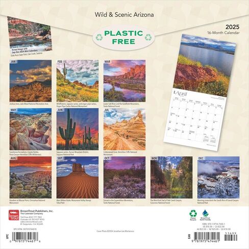 Arizona Wild & Scenic | 2025 12 x 24 Inch Monthly Square Wall Calendar | Plastic-Free | BrownTrout | USA United States of America Southwest State Nature in Saudi Arabia