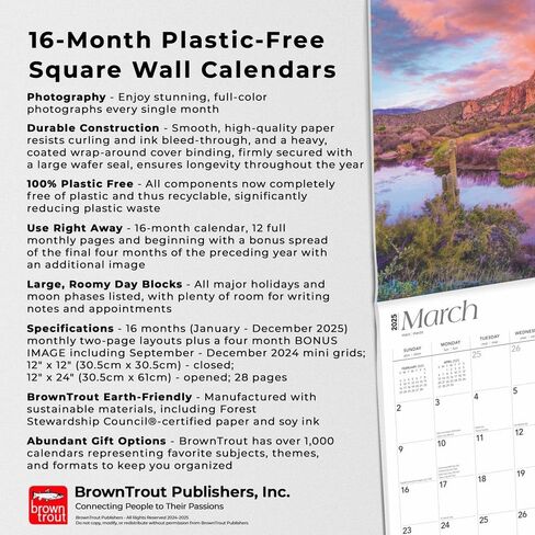 Arizona Wild & Scenic | 2025 12 x 24 Inch Monthly Square Wall Calendar | Plastic-Free | BrownTrout | USA United States of America Southwest State Nature in Saudi Arabia