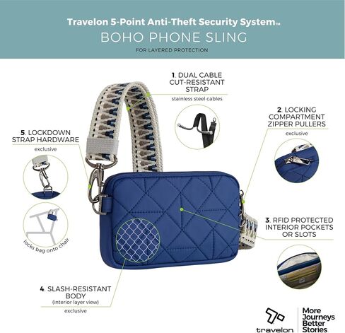 Travelon Boho Anti-Theft Phone Sling, Black in Kuwait