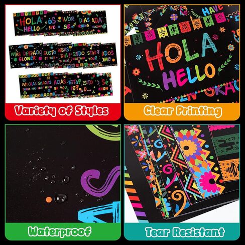 WATINC Spanish Words Phrases Poster - 16pcs Spanish Posters Set Classroom Decorations, Preschool Bilingual Study Learning Materials Teacher Supplies, Educational Language Bulletin Board (Black Scrawl) in Saudi Arabia