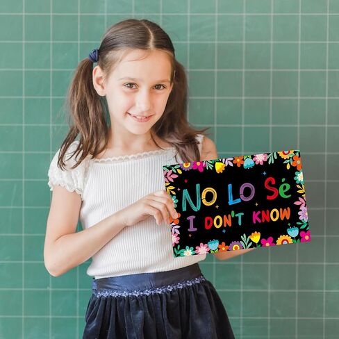 WATINC Spanish Words Phrases Poster - 16pcs Spanish Posters Set Classroom Decorations, Preschool Bilingual Study Learning Materials Teacher Supplies, Educational Language Bulletin Board (Black Scrawl) in Saudi Arabia