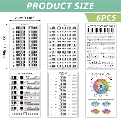 6 PCS Piano Chords ملصقات لوحة المفاتيح Chord Chord Chart Piano Sheets Seets Set Circle of Fifths Chart Pianos Rhythm Number Number Poster Eduction Music Classroom Decors for Beginners Musical Synoly in Saudi Arabia