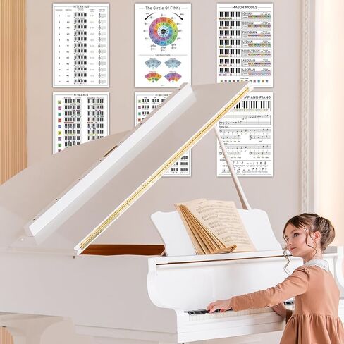 6 PCS Piano Chords ملصقات لوحة المفاتيح Chord Chord Chart Piano Sheets Seets Set Circle of Fifths Chart Pianos Rhythm Number Number Poster Eduction Music Classroom Decors for Beginners Musical Synoly in Saudi Arabia