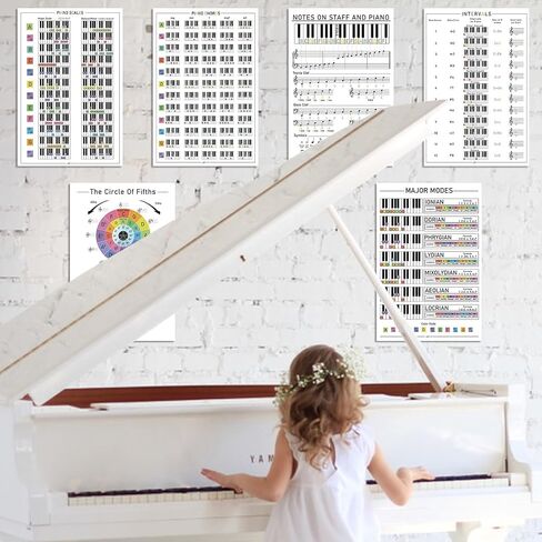 6 PCS Piano Chords ملصقات لوحة المفاتيح Chord Chord Chart Piano Sheets Seets Set Circle of Fifths Chart Pianos Rhythm Number Number Poster Eduction Music Classroom Decors for Beginners Musical Synoly in Saudi Arabia