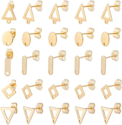 60Pcs Stud Earring Findings 6 Style Stainless Steel Earring Post with Loop 80Pcs Backs Gold Silver Ear Stud for Women DIY Jewelry Making Accessories Oval Rhombus Rectangle in Kuwait