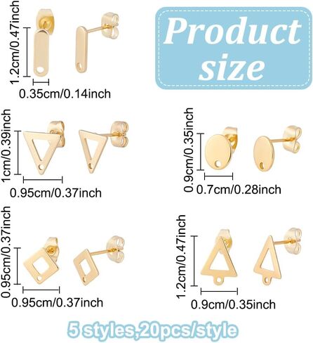 60Pcs Stud Earring Findings 6 Style Stainless Steel Earring Post with Loop 80Pcs Backs Gold Silver Ear Stud for Women DIY Jewelry Making Accessories Oval Rhombus Rectangle in Kuwait